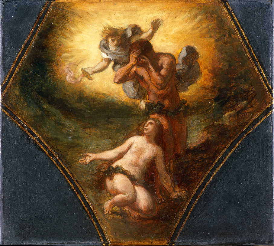 Eugène Delacroix, Vertreibung aus dem Paradies, 1844, Öl/Papier, 24.1 x 25.4 cm (Musée des Beaux-Arts de Dijon (DG 571) © Musée des Beaux-Arts de Dijon. Photo Michel Bourquin)