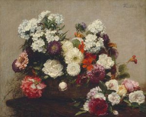 Henri Fantin-Latour, Stillleben mit Blumen, 1881, Öl auf Leinwand, 48.2 x 59.7 cm (The Art Institute, Chicago, Gift of Mary and Leigh Block, 1988.260)