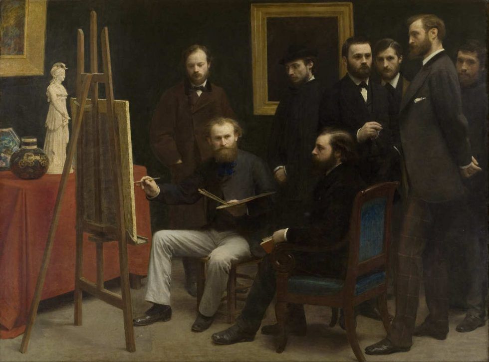 Henri Fantin-Latour, Un atelier aux Batignolles [Ein Atelier in Batignolles], 1870, Öl auf Leinwand, 204 x 273,5 cm (Paris, Musée d’Orsay, Inv. RF 729 (FL 409))