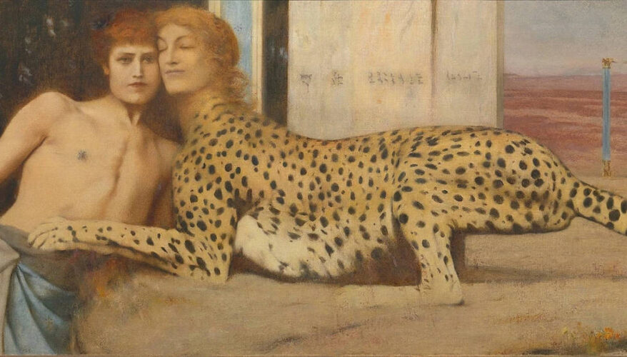 Fernand Khnopff, Des Caresses, Detail, 1896, Öl auf Leinwand, 50,5 x 151 cm (Musées Royaux des Beaux Arts de Belgique)