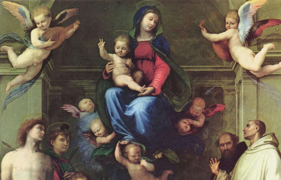 Fra Bartolommeo, Madonna Carondelet, Detail, 1512, Öl/Holz (Besancon, Kathedrale), mit Mariotto Albertinelli