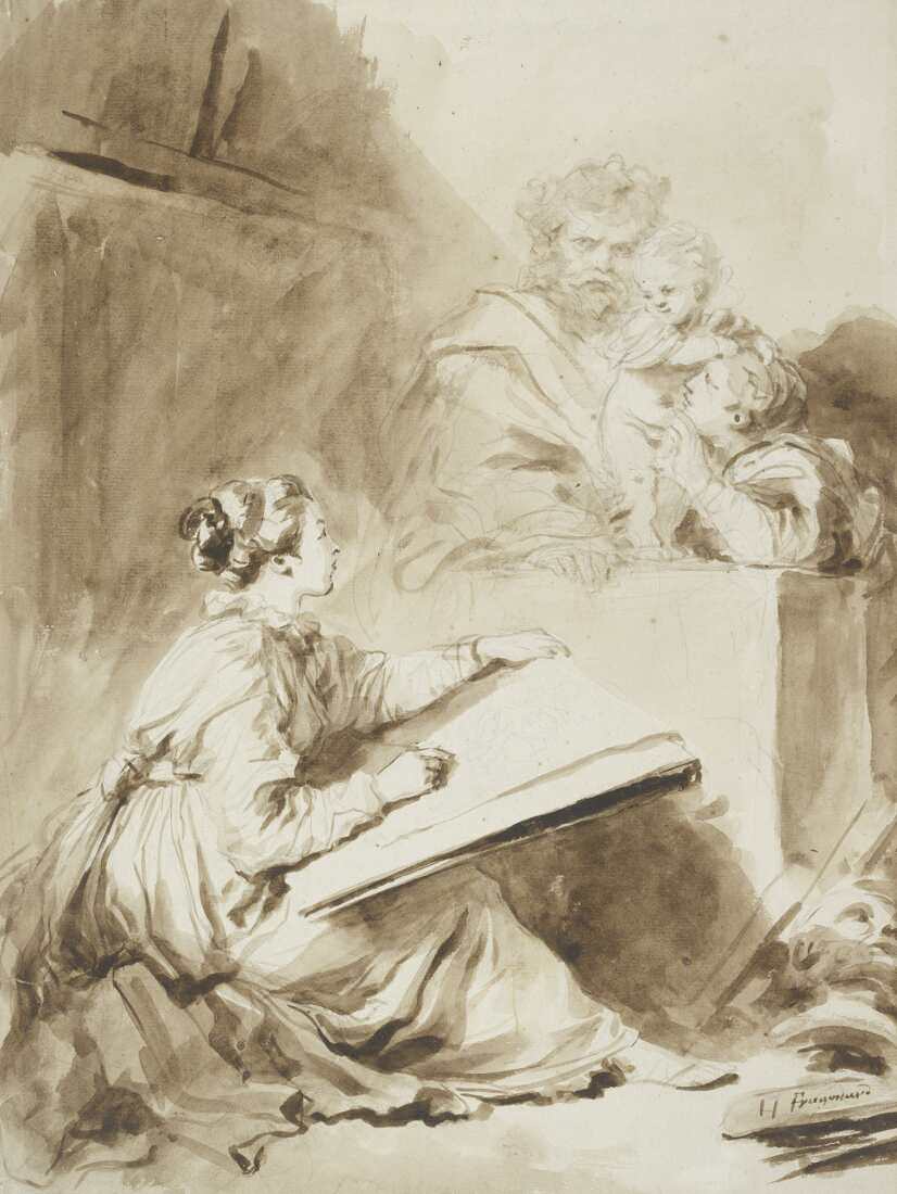 Jean-Honoré Fragonard, Marguerite Gérard (?), zeichnend, 1770er Jahre (Albertina, Wien)