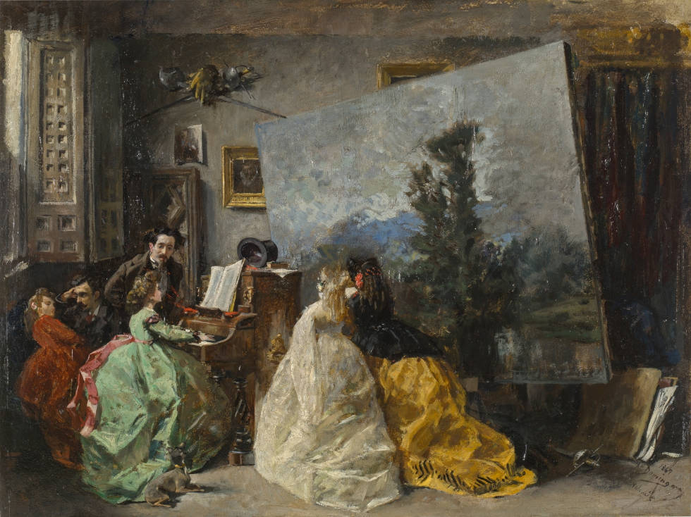 Francisco Domingo, Atelier von Muñoz Degrain in Valencia, 1867, Öl auf Holz, 38 x 50 cm (Prado)