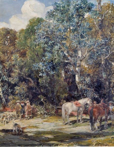 Francisco Domingo, Jagdstopp, 1901, Öl auf Holz, 54 x 42 cm (Prado)