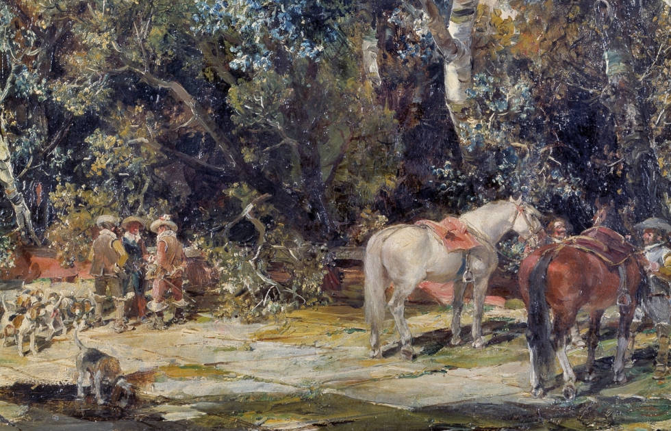 Francisco Domingo, Jagdstopp, Detail, 1901, Öl auf Holz, 54 x 42 cm (Prado)