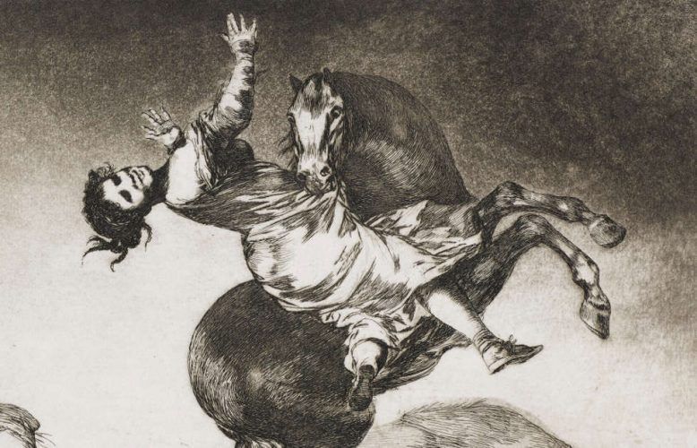 Francisco de Goya, Das Pferd als Frauenräuber, Detail, Blatt Nr. 10 aus dem Zyklus Los Proverbios, um 1815–1824 (Kunsthalle Bremen – Der Kunstverein in Bremen, Kupferstichkabinett)