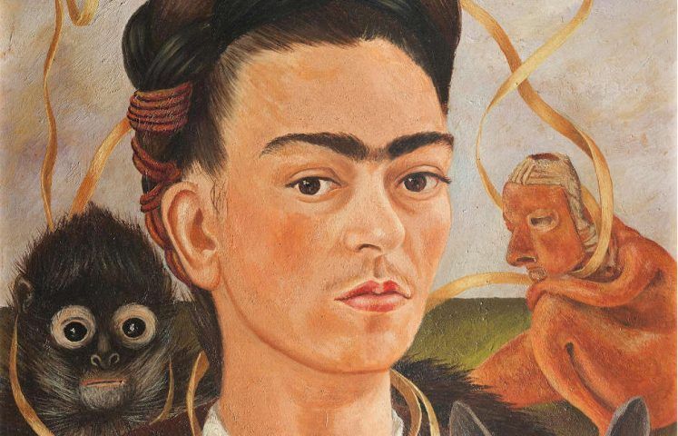 Frida Kahlo, Selbstbildnis mit einem Affen, Detail, 1945, Öl auf Leinwand auf Holzfaserplatte (Museo Dolores Olmedo, Mexiko-Stadt)