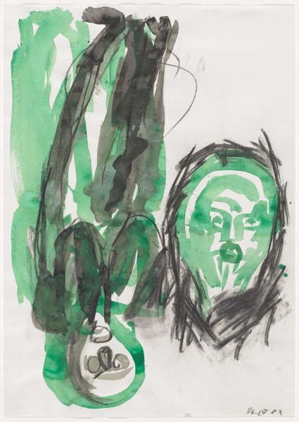 Georg Baselitz, Edvards Kopf, 16. April 1983, Aquarell, Blatt: 61.1 x 43.2 cm (Kunstmuseum Basel, Kupferstichkabinett, Foto: Kunstmuseum Basel - Martin P. Bühler)