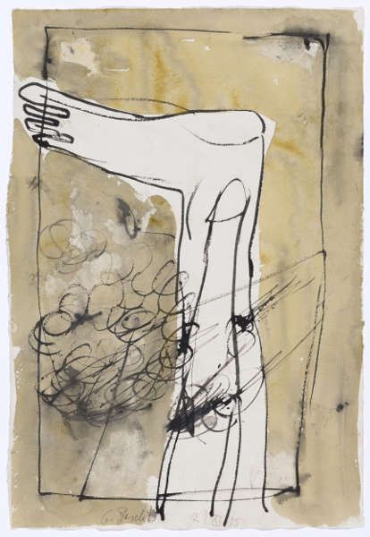 Georg Baselitz, Ohne Titel (Fuß), 1995, Gouache und Tusche auf Büttenpapier, verso Aquarell, 58,4 x 40,1 cm (© Kunstmuseum Basel)