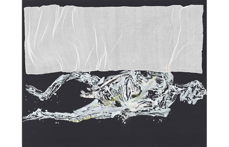 Georg Baselitz, Weißes Bett, weiß, 2022, Öl, Dispersionsklebstoff und Stoff auf Leinwand, 200 x 250 cm, Foto: Jochen Littkemann