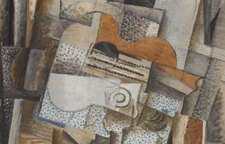 Georges Braque, Mann mit Gitarre, Detail, Frühling 1914 (Collection Centre Pompidou, Paris Musée national d'art moderne - Centre de création industrielle © VG Bildkunst, Bonn 2020)