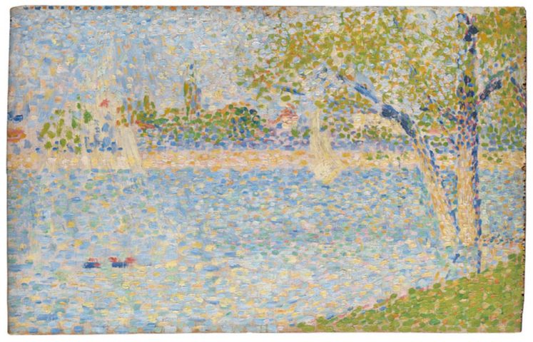 Georges Seurat, Die Seine von La Grande Jatte aus gesehen, 1888, Öl auf Holz, 15.7 × 25 cm (The National Gallery of Art, London, Inv.-Nr. NG6558)