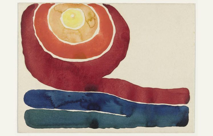 Georgia O’Keeffe, Evening Star No. III, 1917, Aquarell auf Papier auf Platte, 22.7 x 30.4 cm (MoMA, New York, Mr. and Mrs. Donald B. Straus Fund. 91.1958. © 2022 Georgia O’Keeffe Museum / Artists Rights Society (ARS), New York. Drawings and Prints)