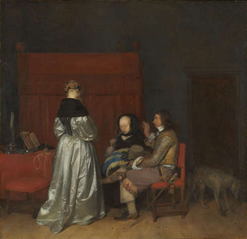 Gerard ter Borch, Galante Konversation, auch: Die väterliche Ermahnung, um 1654, Öl/Leinwand, 71 × 73 cm (Rijksmuseum, Amsterdam)