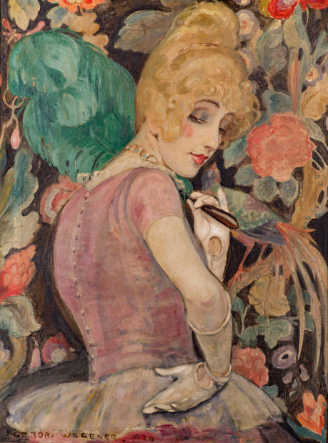 Gerda Wegener, Lili mit einem Federfächer, 1920, Öl auf Leinwand, 79.69 x 59 cm (Privatsammlung, Dänemark)