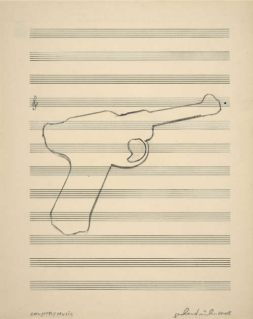 Gerhard Rühm, countrymusik, 2005, Bleistift auf Notenpapier, 34 x 27 cm (Privatsammlung, © Gerhard Rühm, Foto: © N. Lackner/UMJ)