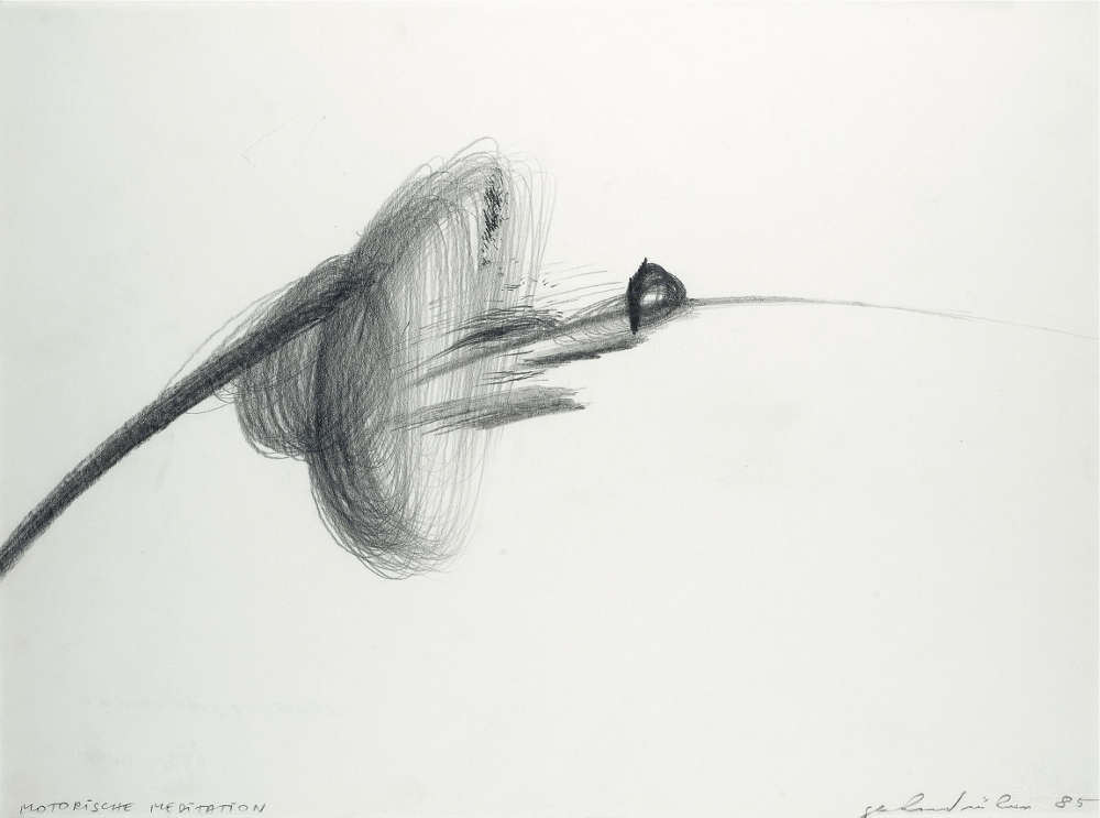 Gerhard Rühm, motorische meditation, 1985, Bleistift auf Papier, 29,6 x 40 cm (Privatsammlung, © Gerhard Rühm, Foto: © N. Lackner/UMJ)
