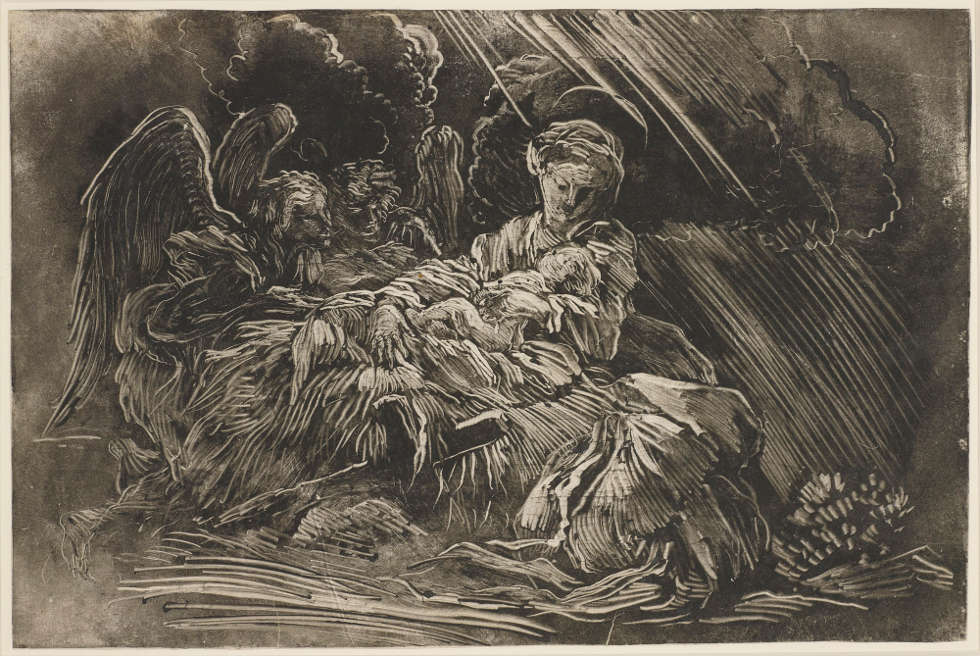 Giovanni Benedetto Castiglione, Die Geburt Christi mit Engeln, um 1655 (Royal Collection, Windsor, RCIN 970069)
