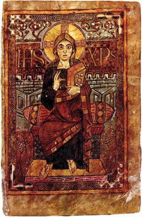 Godescalc-Evangelistar, Thronender Christus, 781-783, Hofschule Karls d Großen (Bibliothèque Nationale, Paris, Ms. nouv. acq. lat. 1203, fol 3r)