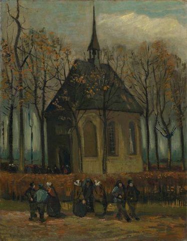 Vincent van Gogh, Kongregation verlässt die reformierte Kirche in Nuenen, Frühjahr 1884, Öl auf Leinwand(Van Gogh Museum, Amsterdam)