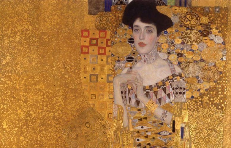 Gustav Klimt, Adele Bloch-Bauer I, Detail, 1907, Öl, Golz, Platin (?)/Lw, 138 x 138 cm (Neue Galerie, New York)