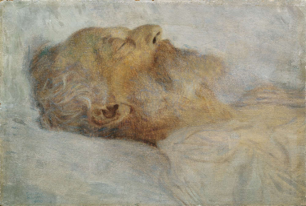 Gustav Klimt, Alter Mann auf dem Totenbett, 1899, Öl auf Malpappe, 30,4 × 44,8 cm (© Belvedere, Wien)