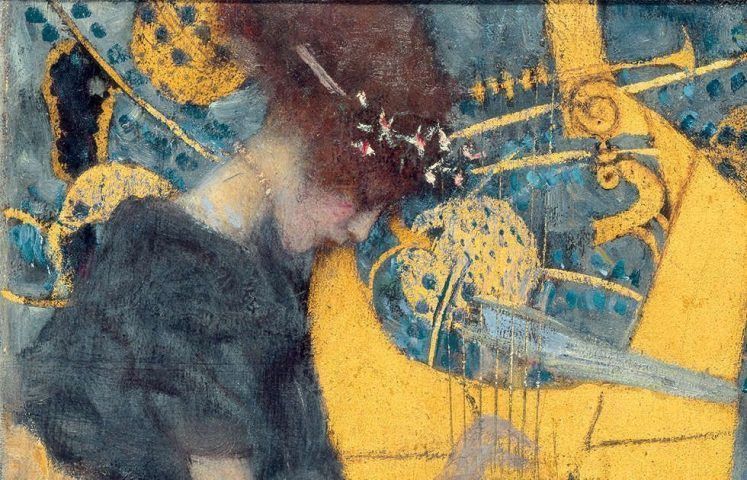 Gustav Klimt, Die Musik (Entwurf), Detail, 1895, Öl auf Leinwand, 37 × 44,5 cm (Bayerische Staatsgemäldesammlungen München – Neue Pinakothek)