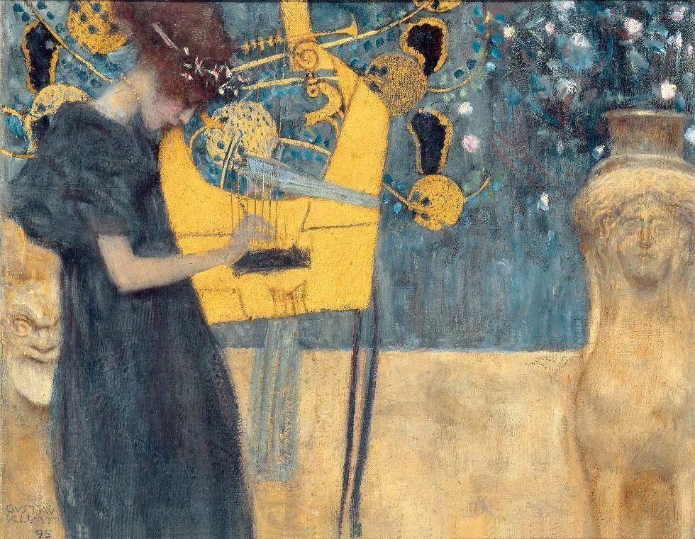 Gustav Klimt, Die Musik (Entwurf), Detail, 1895, Öl auf Leinwand, 37 × 44,5 cm (Bayerische Staatsgemäldesammlungen München – Neue Pinakothek)