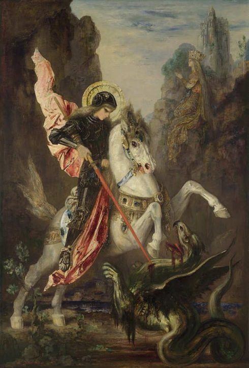 Gustave Moreau, Hl. Georg und der Drache / Saint George and the Dragon, 1889-90, Öl auf Leinwand / Oil on canvas, 141 x 96.5 cm © The National Gallery, London (NG 6436).