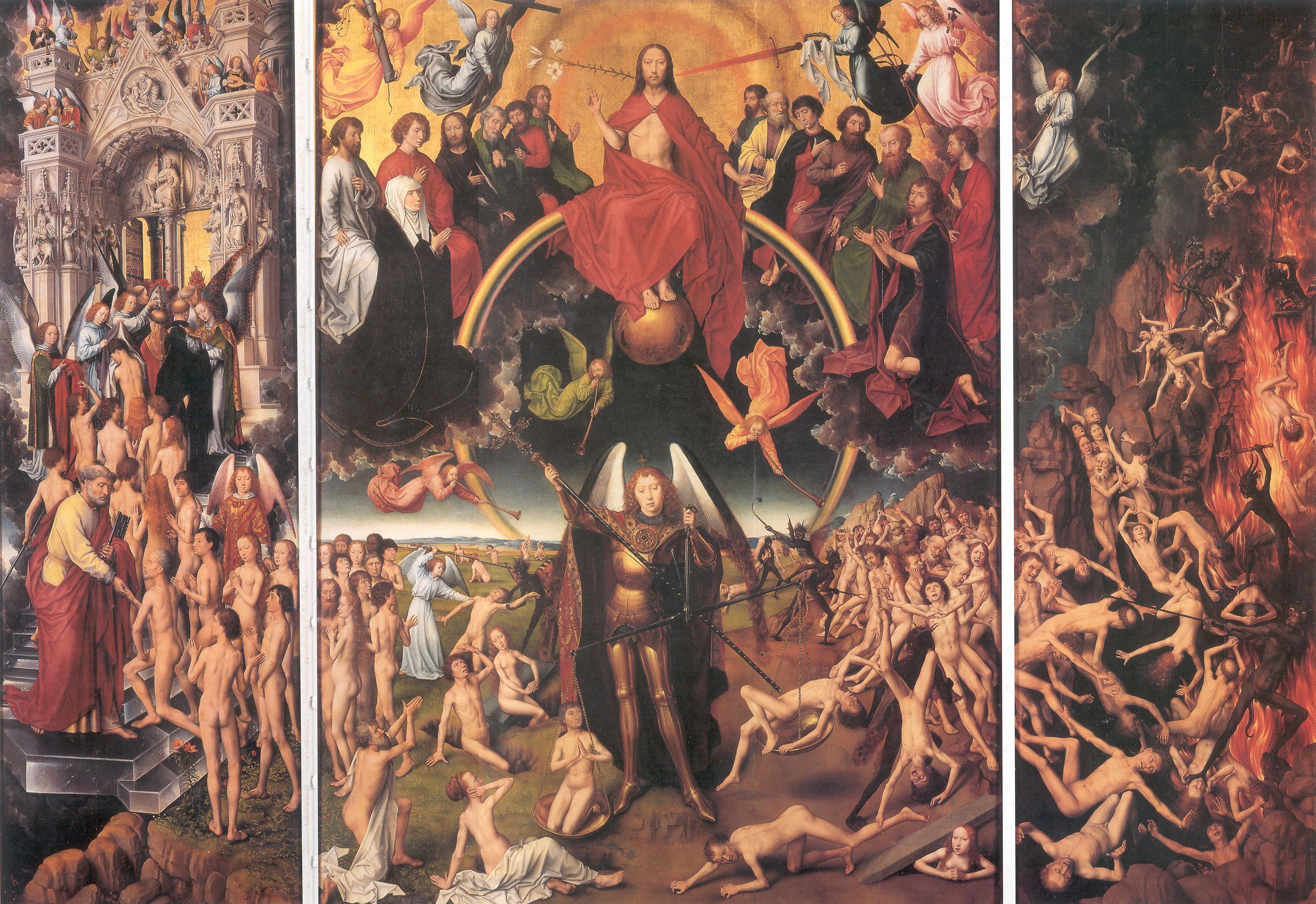 Hans Memling, Triptychon mit dem Jüngsten Gericht, 1467–1471 (Muzeum Narodowe, Danzig) – für den Florentiner Bankier Angelo Tani.