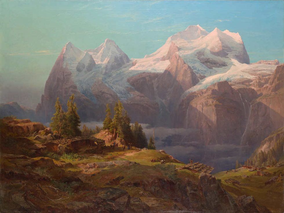 Anton Hansch, Wengeralpe im Berner Oberland (Jungfrau und Mönch), 1853, Öl auf Leinwand, 140 x 190 cm (© Belvedere, Wien)