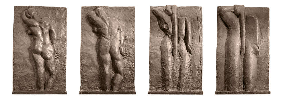 Henri Matisse, Nu de dos (I–IV), 1908–1930, Bronze, 190 x 118 x 19 cm / 190 x 118 x 19 cm / 190 x 114 x 16 cm / 190 x 114 x 16 cm (Kunsthaus Zürich © Succession Henri Matisse / 2018 ProLitteris, Zürich)
