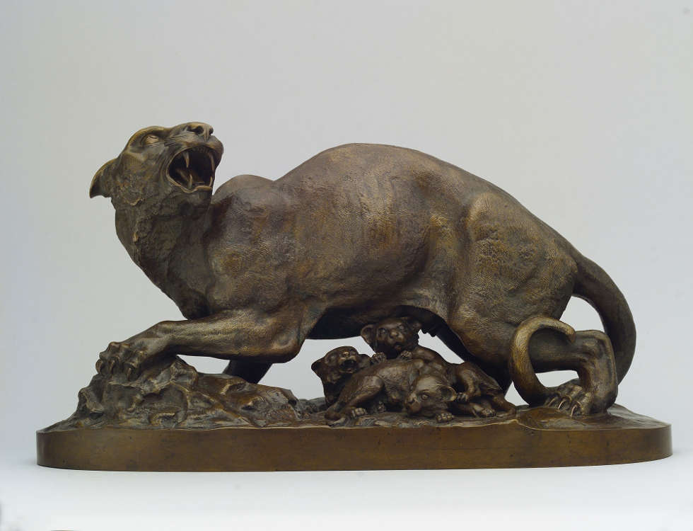 Henry Kirke Brown, Panther mit Jungen, um 1850–1855, Bronze, 25.1 x 47.3 x 19.7 cm (The Metropolitan Museum, New York, Gifts in memory of James R. Graham, 1992, Inv.-Nr. 1992.372)