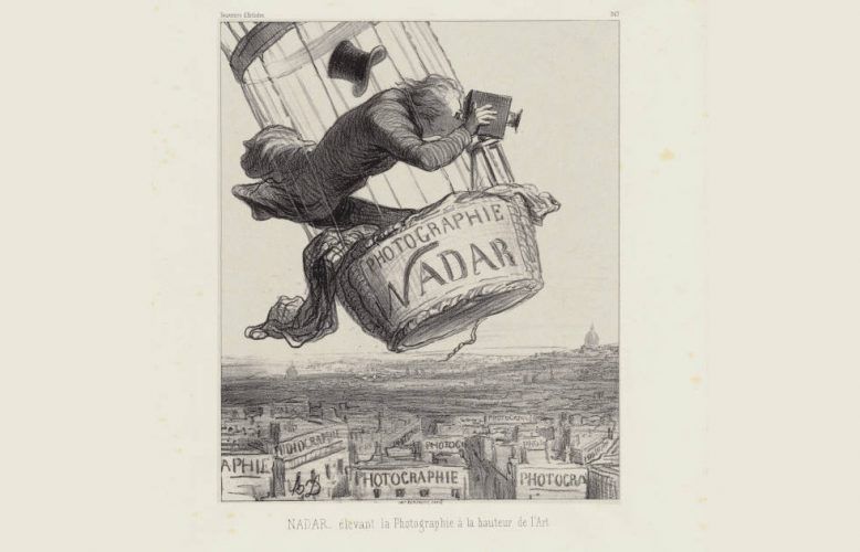 Honoré Daumier, Nadar élevant la photographie à la hauteur de l'art [Nadar erhebt die Fotografie auf die Höhe der Kunst], 1862, Kreidelithografie, sehr wenig geschabt, sur chine, 445 × 310 mm (© Privatsammlung)