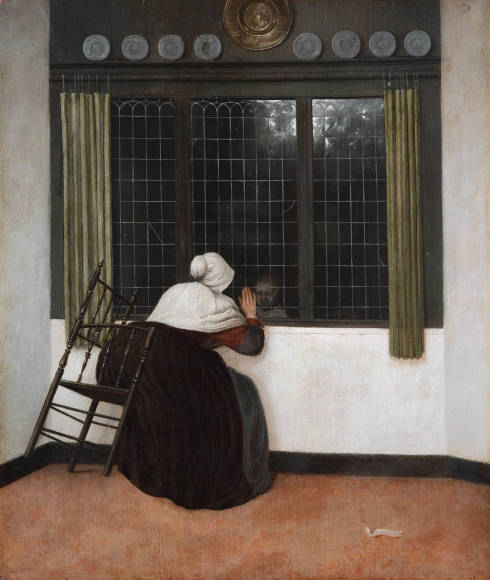 Jacobus Vrel, Sitzende Frau schaut durch ein Fenster auf ein Kind (Fondation Custodia, Frits Lugt Collection, Paris)