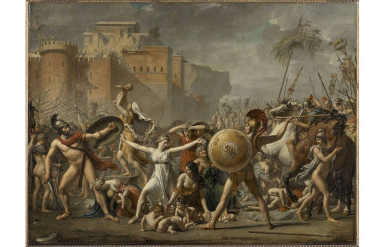 dieses Bild zeigt Die Sabinerinnen von Jacques-Louis David. Es wurde 1799 in Öl auf Leinwand gemalt. Im Original ist es,385 x 522 cm groß und befindet sich im Musée du Louvre, Paris.