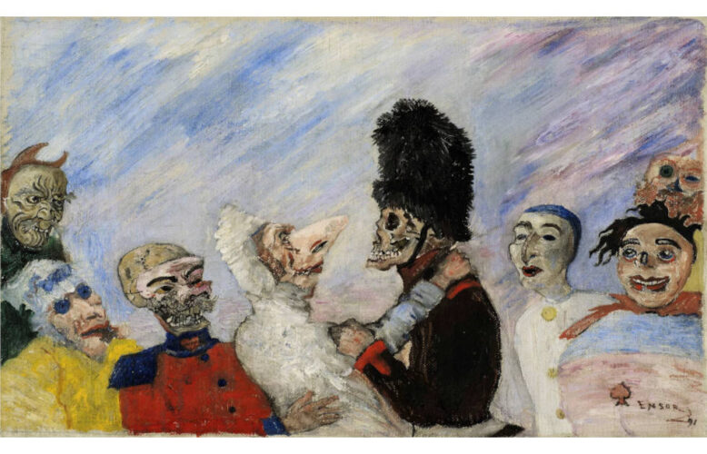 James Ensor, Skelett verhaftet Maskierte, 1891 (© The Phoebus Foundation, Antwerpen)