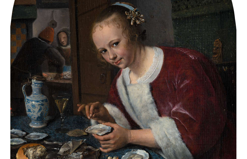 Jan Steen, Mädchen beim Austernessen, Detail, um 1658–1660, 15 x 20 cm (Mauritshuis, Den Haag)