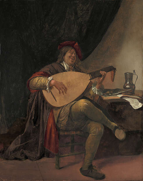 Jan Steen, Selbstporträt mit Laute, um 1663–1665, Öl/Holz, 55,3 x 43,8 cm (Museo Nacional Thyssen-Bornemisza, Madrid, Inv..Nr. 373 (1930.110)