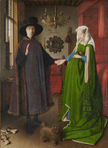 Jan van Eyck, Giovanni (?) Arnolfini und seine Ehefrau, Die Arnolfini Hochzeit, 1434 (© National Gallery, London)