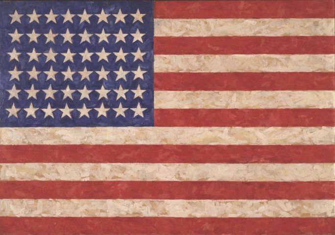 Jasper Johns, Flag, 1958, Enkaustik auf Leinwand, 105.1 x 154.9 cm (Privatsammlung © Jasper Johns / VAGA, New York / DACS, London 2017. Photo: Jamie Stukenberg © The Wildenstein Plattner Institute, 2017)