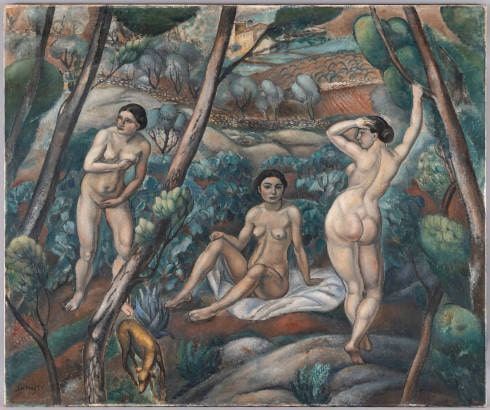 Joaquim Sunyer, Drei Akte im Wald, Sitges 1913, 126 x 150,5 cm (Barcelona)