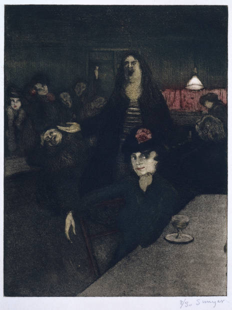Joaquim Sunyer, In einem Cabaret am Montmartre, um 1898, Kupferstich mit farbiger Aquatinta, 32,7 x 28 cm (Barcelona)