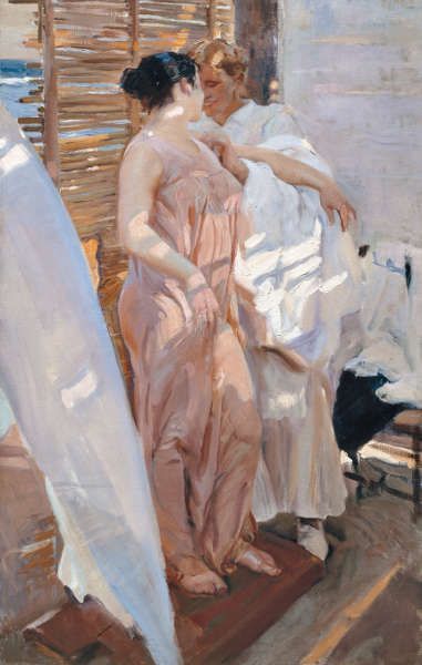 Joaquín Sorolla, Die pinke Robe [La bata rosa], 1916, Öl/Lw, 208 × 126.5 cm (© Museo Sorolla, Madrid)
