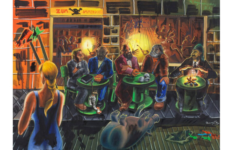 Jörg Immendorff, Landschaft, die ich brauche, Öl auf Leinwand, 220 x 270 cm (Kunstpalast, Düsseldorf, Foto: Kunstpalast, Düsseldorf – LVR-ZMB – Stefan Arendt, © Nachlass Jörg Immendorff)