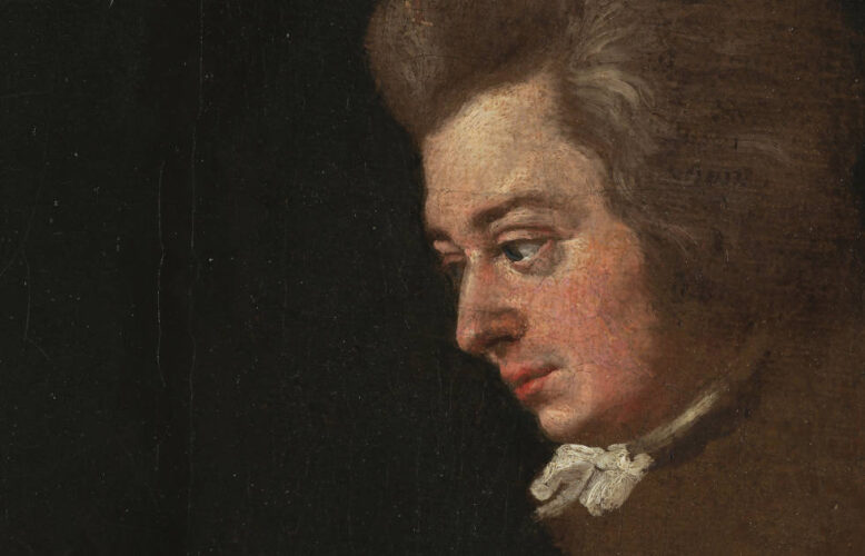 Johann Joseph Lange, Unvollendetes Porträt von Wolfgang Amadeus Mozart, Detail, um 1789, Öl auf Leinwand (Internationale Stiftung Mozarteum Salzburg, Mozart Museum)
