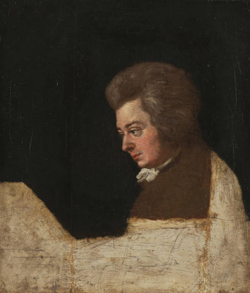 Johann Joseph Lange, Unvollendetes Porträt von Wolfgang Amadeus Mozart, um 1789, Öl auf Leinwand (Internationale Stiftung Mozarteum Salzburg, Mozart Museum)