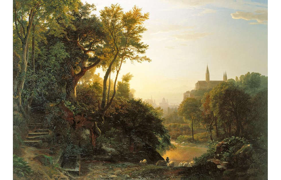 Johann Wilhelm Schirmer, Sonntagmorgen, 1855–1860, Öl/Lw, 157 x 109 cm