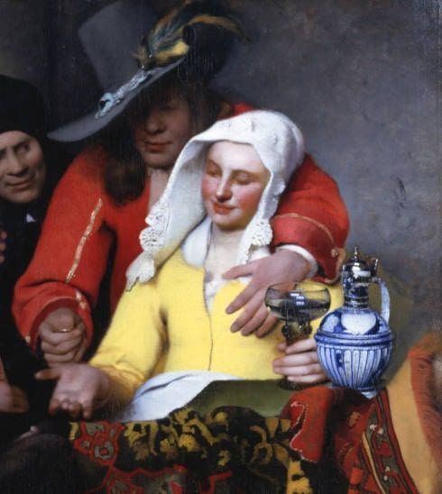 Johannes Vermeer, Bei der Kupplerin, Detail, 1656, Öl auf Leinwand, 143 x 130 cm (© Gemäldegalerie Alte Meister, Staatliche Kunstsammlungen Dresden, Foto: Elke Estel, Hans-Peter Klut)