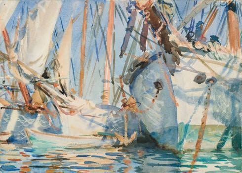 John Singer Sargent, Weisse Schiffe, 1908, Aquarell über Graphit, weiße Gouache und Wachs (Brooklyn Museum, Purchased by Special Subscription, 09.846)